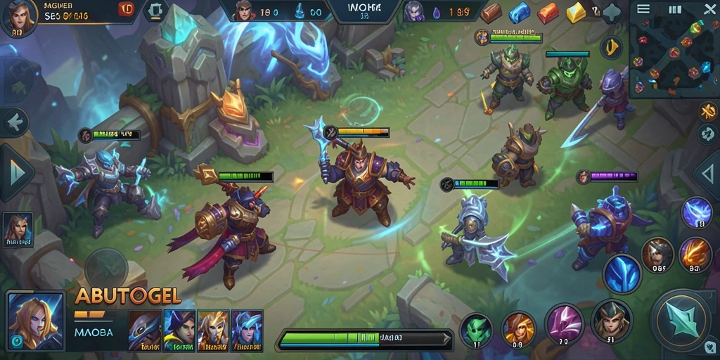 Screenshot gameplay ABUTOGEL menampilkan aksi seru dalam arena MOBA.