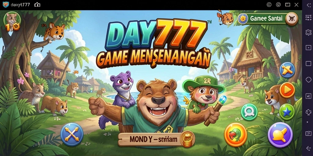 Tangkapan layar utama <strong>DAY777</strong> menampilkan gameplay yang ceria dan menghibur.
