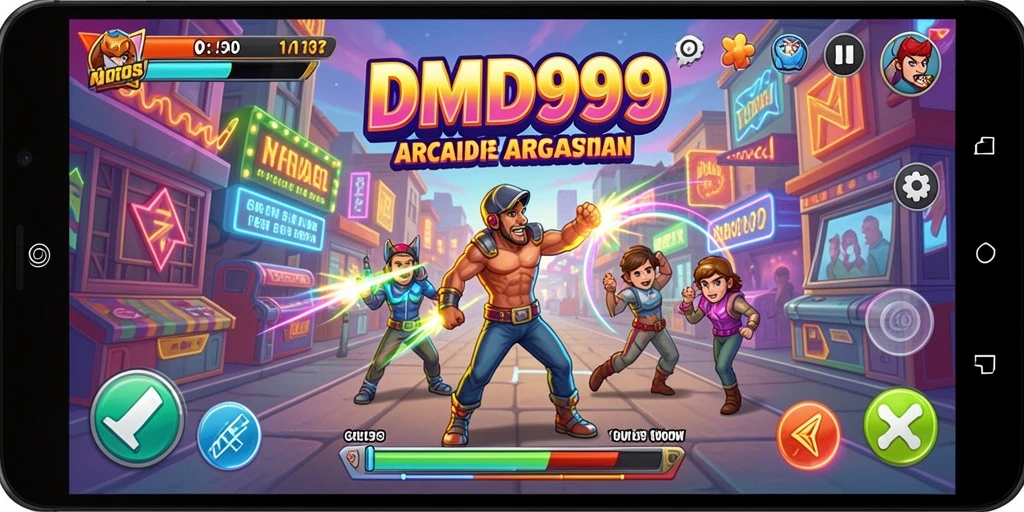 Tampilan gameplay DMD999 yang penuh warna dan dinamis.