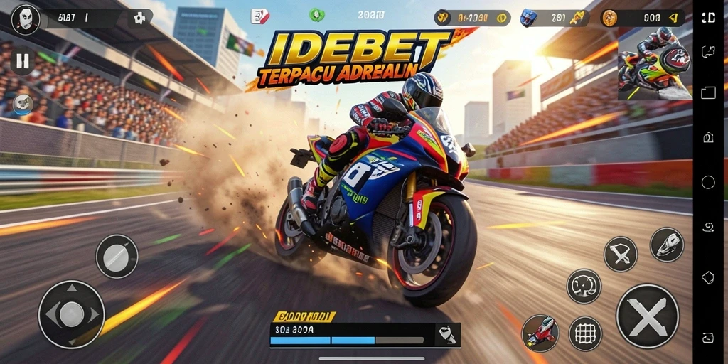 Screenshot gameplay IDEBET menampilkan balapan motor yang seru dan menegangkan.