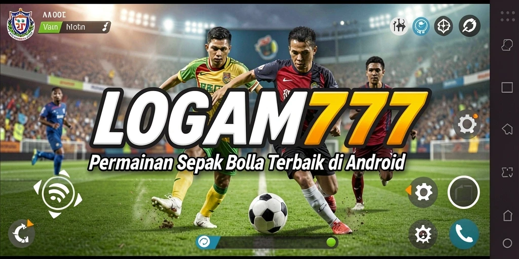 Tampilan antarmuka LOGAM777 dengan adegan aksi sepak bola yang mendebarkan.