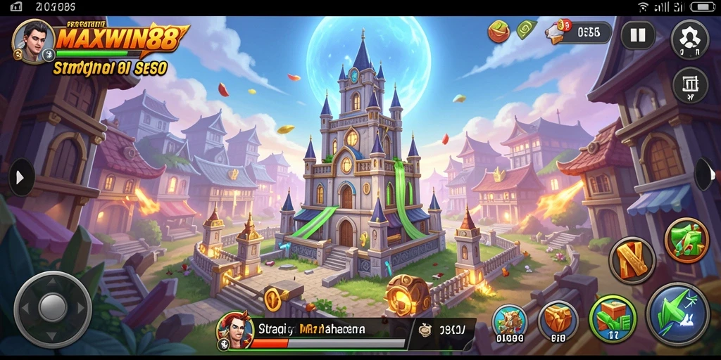 Tangkapan layar gameplay MAXWIN88 menunjukkan strategi menara yang epik.