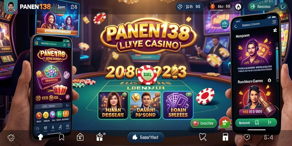 Screenshot gameplay <strong>PANEN138</strong> yang menampilkan dealer langsung dan suasana kasino.