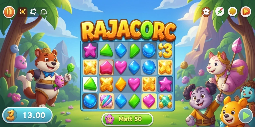 Tampilan gameplay RAJACORC yang seru dan penuh warna.