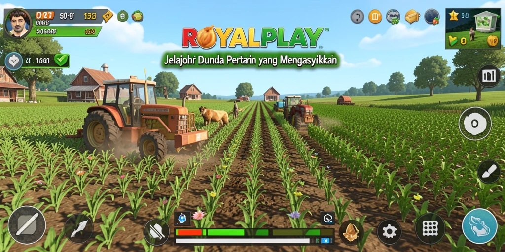 Tangkapan layar gameplay ROYALPLAY menampilkan aktivitas bercocok tanam yang mengasyikkan.