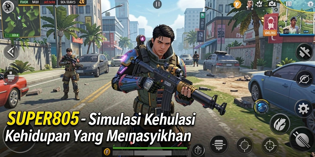 Screenshot gameplay <strong>SUPER805</strong> yang menampilkan karakter dalam interaksi sehari-hari.