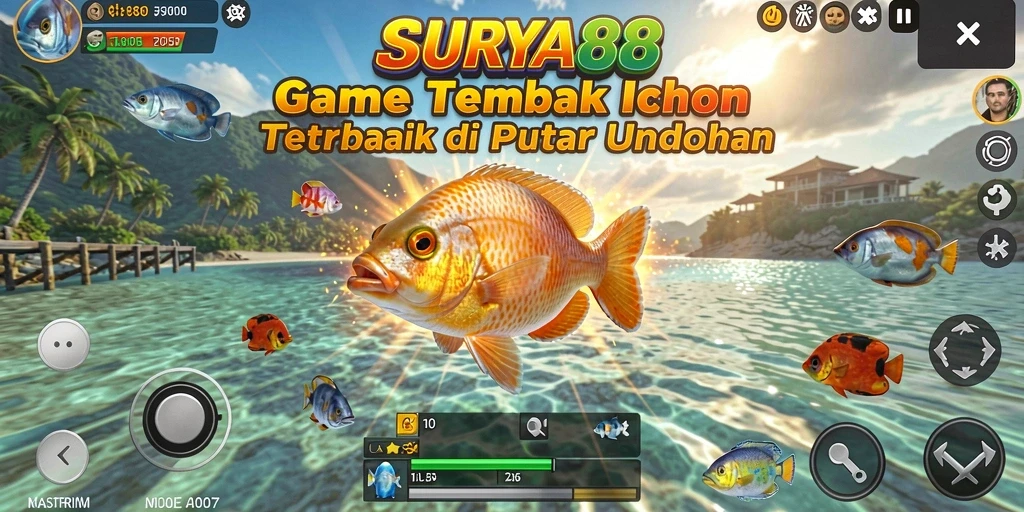 Tampilan gameplay seru dalam SURYA88 saat menangkap ikan.